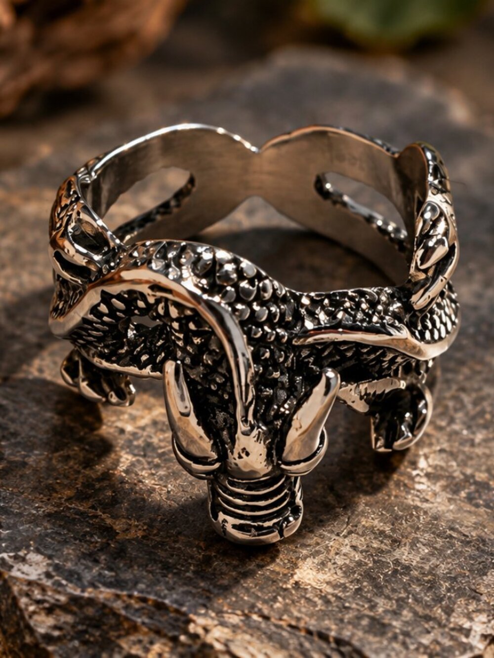 Men’s Stainless Steel Triple Elephant Ring Silver Tone Statement Jewelry